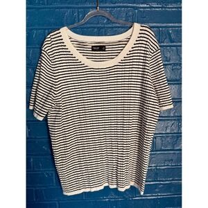 Simply Vera Vera Wang Womens XL Black White Striped Ribbed Short Sleeve Stretchy